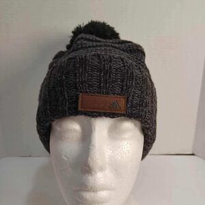 adidas Black Knit Beanie with Brown Patch